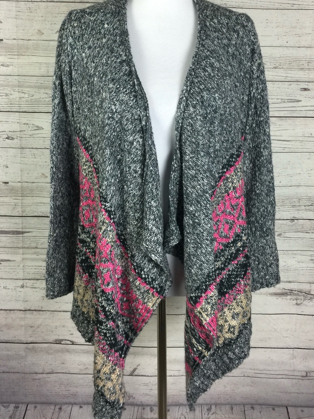 Liz Claiborne Women Multicolor Open Drape Front Striped Cardigan Sweater Size M